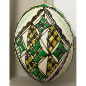 Vintage Romanian Pysanky Hand Painted Real Easter Egg Checked Diamond Multicolor